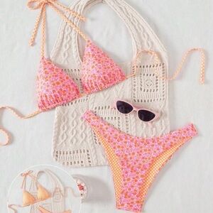 Floral Pink and Orange Bikini Set